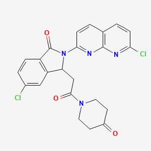 molecular formula C23H18Cl2N4O3 B12696080 4-Piperidinone, 1-((6-chloro-2-(7-chloro-1,8-naphthyridin-2-yl)-2,3-dihydro-3-oxo-1H-isoindol-1-yl)acetyl)- CAS No. 103255-75-0