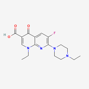 molecular formula C17H21FN4O3 B12696087 1,8-Naphthyridine-3-carboxylic acid, 1-ethyl-7-(4-ethyl-1-piperazinyl)-6-fluoro-1,4-dihydro-4-oxo- CAS No. 74274-67-2