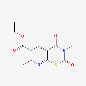 molecular formula C12H12N2O4S B12696091 2H-Pyrido(3,2-e)(1,3)thiazine-6-carboxylic acid, 3,4-dihydro-3,7-dimethyl-2,4-dioxo-, ethyl ester CAS No. 81960-22-7