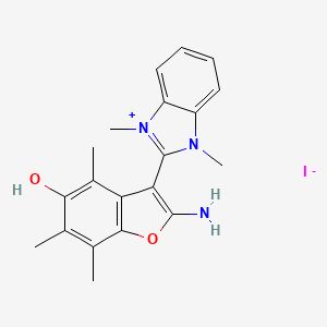 molecular formula C20H22IN3O2 B12696107 1H-Benzimidazolium, 2-(2-amino-5-hydroxy-4,6,7-trimethyl-3-benzofuranyl)-1,3-dimethyl-, iodide CAS No. 82191-93-3