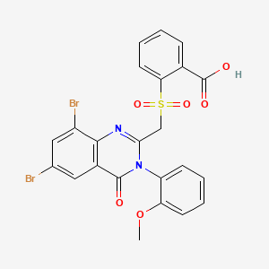 molecular formula C23H16Br2N2O6S B12696135 Benzoic acid, 2-(((6,8-dibromo-3,4-dihydro-2-(2-methoxyphenyl)-4-oxo-2-quinazolinyl)methyl)sulfonyl)- CAS No. 108659-76-3
