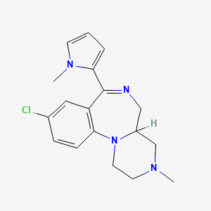 molecular formula C18H21ClN4 B12696150 Pyrazino(1,2-a)(1,4)benzodiazepine, 1,2,3,4,4a,5-hexahydro-9-chloro-3-methyl-7-(1-methyl-1H-pyrrol-2-yl)- CAS No. 87566-38-9