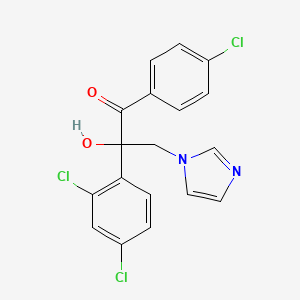 molecular formula C18H13Cl3N2O2 B12696209 1-Propanone, 1-(4-chlorophenyl)-2-(2,4-dichlorophenyl)-2-hydroxy-3-(1H-imidazol-1-yl)- CAS No. 107659-25-6