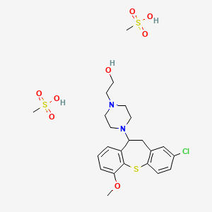 molecular formula C23H33ClN2O8S3 B12696244 1-Piperazineethanol, 4-(2-chloro-10,11-dihydro-6-methoxydibenzo(b,f)thiepin-10-yl)-, dimethanesulfonate (salt) CAS No. 81223-37-2