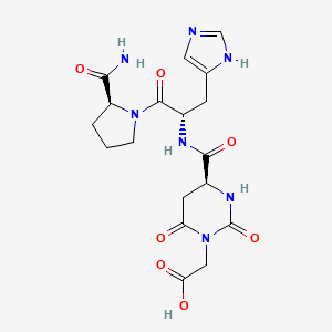 molecular formula C18H23N7O7 B12696276 2-[(4S)-4-[[(2S)-1-[(2S)-2-carbamoylpyrrolidin-1-yl]-3-(1H-imidazol-5-yl)-1-oxopropan-2-yl]carbamoyl]-2,6-dioxo-1,3-diazinan-1-yl]acetic acid CAS No. 128056-14-4