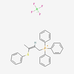 molecular formula C28H26BF4PS B12696299 Phosphonium, triphenyl(3-(phenylthio)-2-butenyl)-, (E)-, tetrafluoroborate(1-) CAS No. 64691-52-7
