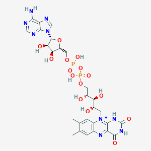 molecular formula C27H34N9O15P2+ B126963 [[(2R,3S,4R,5R)-5-(6-aminopurin-9-yl)-3,4-dihydroxyoxolan-2-yl]methoxy-hydroxyphosphoryl] [(2R,3S,4S)-5-(7,8-dimethyl-2,4-dioxo-1H-benzo[g]pteridin-10-ium-10-yl)-2,3,4-trihydroxypentyl] hydrogen phosphate CAS No. 143372-53-6