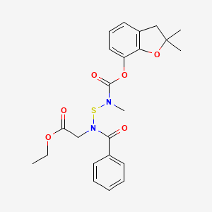 molecular formula C23H26N2O6S B12696338 Glycine, N-benzoyl-N-(((((2,3-dihydro-2,2-dimethyl-7-benzofuranyl)oxy)carbonyl)methylamino)thio)-, ethyl ester CAS No. 82560-78-9