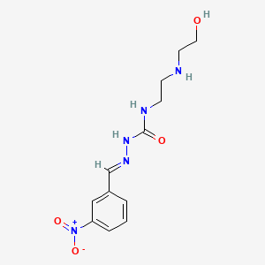 molecular formula C12H17N5O4 B12696345 N-(2-((2-Hydroxyethyl)amino)ethyl)-2-((3-nitrophenyl)methylene)hydrazinecarboxamide CAS No. 180045-60-7