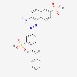 molecular formula C24H19N3O6S2 B12696380 6-Amino-5-((4-(2-phenylvinyl)-3-sulphophenyl)azo)naphthalene-2-sulphonic acid CAS No. 85895-94-9