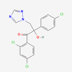 molecular formula C17H12Cl3N3O2 B12696434 1-Propanone, 2-(4-chlorophenyl)-1-(2,4-dichlorophenyl)-2-hydroxy-3-(1H-1,2,4-triazol-1-yl)- CAS No. 107658-66-2