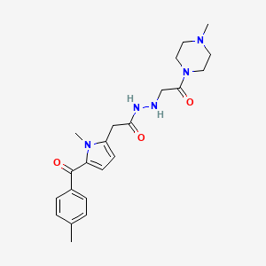molecular formula C22H29N5O3 B12696554 1H-Pyrrole-2-acetic acid, 1-methyl-5-(4-methylbenzoyl)-, 2-(2-(4-methyl-1-piperazinyl)-2-oxoethyl)hydrazide CAS No. 87344-16-9