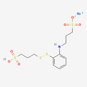 molecular formula C12H18NNaO6S4 B12696568 Sodium hydrogen 3-((2-((3-sulphonatopropyl)amino)phenyl)dithio)propane-1-sulphonate CAS No. 60067-58-5