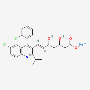 molecular formula C25H24Cl2NNaO4 B12696622 6-Heptenoic acid, 7-(6-chloro-4-(2-chlorophenyl)-2-(1-methylethyl)-3-quinolinyl)-3,5-dihydroxy-, monosodium salt CAS No. 121661-28-7
