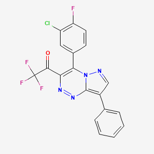 molecular formula C19H9ClF4N4O B12696780 Ethanone, 1-(4-(3-chloro-4-fluorophenyl)-8-phenylpyrazolo(5,1-C)(1,2,4)triazin-3-yl)-2,2,2-trifluoro- CAS No. 91094-92-7