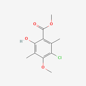 molecular formula C11H13ClO4 B12696825 Methyl 3-chloro-2,5-dimethyl-6-hydroxy-p-anisate CAS No. 85098-93-7