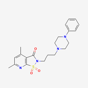 molecular formula C21H26N4O3S B12696855 Isothiazolo(5,4-b)pyridin-3(2H)-one, 4,6-dimethyl-2-(3-(4-phenyl-1-piperazinyl)propyl)-, 1,1-dioxide CAS No. 145787-26-4