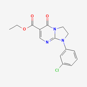 molecular formula C15H14ClN3O3 B12696903 Imidazo(1,2-a)pyrimidine-6-carboxylic acid, 1,2,3,5-tetrahydro-1-(3-chlorophenyl)-5-oxo-, ethyl ester CAS No. 147821-53-2