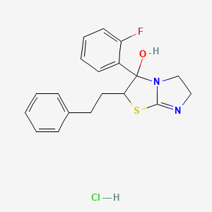 molecular formula C19H20ClFN2OS B12696964 Imidazo(2,1-b)thiazol-3-ol, 3-(2-fluorophenyl)-2,3,5,6-tetrahydro-2-(2-phenylethyl)-, monohydrochloride CAS No. 86346-83-0