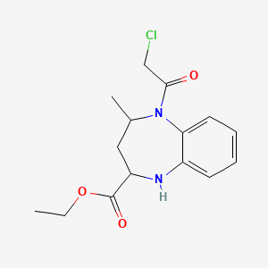 molecular formula C15H19ClN2O3 B12696987 1H-1,5-Benzodiazepine-2-carboxylic acid, 2,3,4,5-tetrahydro-5-(chloroacetyl)-4-methyl-, ethyl ester CAS No. 121635-53-8