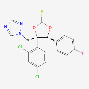 molecular formula C18H12Cl2FN3O2S B12697003 1,3-Dioxolane-2-thione, 4-(2,4-dichlorophenyl)-5-(4-fluorophenyl)-4-(1H-1,2,4-triazol-1-ylmethyl)-, (4S,5R)- CAS No. 107679-93-6