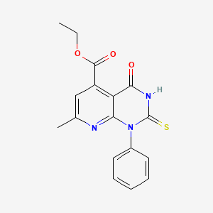 molecular formula C17H15N3O3S B12697011 2H-Pyrido(2,3-d)pyrimidine-5-carboxylic acid, 3,4-dihydro-7-methyl-4-oxo-1-phenyl-2-thioxo-, ethyl ester CAS No. 102233-00-1