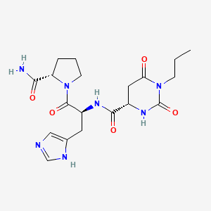 molecular formula C19H27N7O5 B12697116 (4S)-N-[(2S)-1-[(2S)-2-carbamoylpyrrolidin-1-yl]-3-(1H-imidazol-5-yl)-1-oxopropan-2-yl]-2,6-dioxo-1-propyl-1,3-diazinane-4-carboxamide CAS No. 128056-03-1