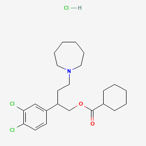 molecular formula C23H34Cl3NO2 B12697131 Cyclohexanecarboxylic acid, 2-(3,4-dichlorophenyl)-4-(hexahydro-1H-azepin-1-yl)butyl ester, hydrochloride CAS No. 119585-14-7