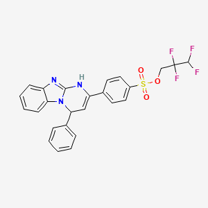 molecular formula C25H19F4N3O3S B12697198 Benzenesulfonic acid, 4-(4-phenyl-1,4-dihydropyrimido(1,2-a)benzimidazol-2-yl)-, 2,2,3,3-tetrafluoropropyl ester CAS No. 169132-76-7