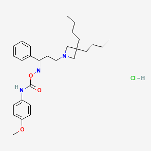 molecular formula C28H40ClN3O3 B12697226 1-Propanone, 3-(3,3-dibutyl-1-azetidinyl)-1-phenyl-, O-(((4-methoxyphenyl)amino)carbonyl)oxime, monohydrochloride CAS No. 97670-14-9