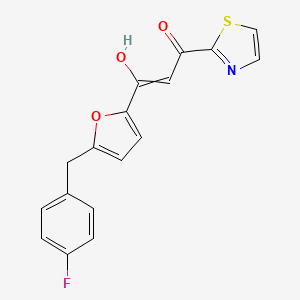 molecular formula C17H12FNO3S B12697228 2-Propen-1-one, 1-(5-((4-fluorophenyl)methyl)-2-furanyl)-3-hydroxy-3-(2-thiazolyl)- CAS No. 280571-96-2
