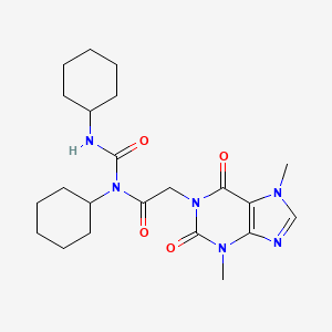 molecular formula C22H32N6O4 B12697235 1H-Purine-7-acetamide, 2,3,6,7-tetrahydro-N-cyclohexyl-N-((cylohexylamino)carbonyl)-3,7-dimethyl-2,6-dioxo- CAS No. 169563-66-0