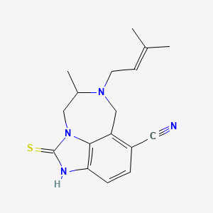 molecular formula C17H20N4S B12697307 Imidazo(4,5,1-jk)(1,4)benzodiazepine-8-carbonitrile, 1,2,4,5,6,7-hexahydro-5-methyl-6-(3-methyl-2-butenyl)-2-thioxo- CAS No. 257891-67-1