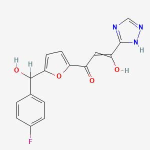 molecular formula C16H12FN3O4 B12697330 2-Propen-1-one, 1-(5-((4-fluorophenyl)hydroxymethyl)-2-furanyl)-3-hydroxy-3-(1H-1,2,4-triazol-3-yl)- CAS No. 280571-86-0