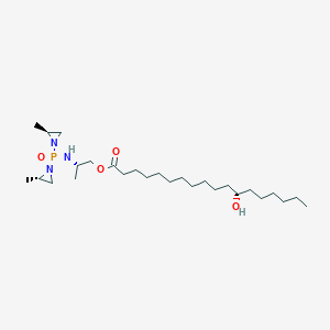 molecular formula C27H54N3O4P B12697395 Octadecanoic acid, 12-hydroxy-, 2-((bis(2-methyl-1-aziridinyl)phosphinyl)amino)propyl ester CAS No. 72929-03-4