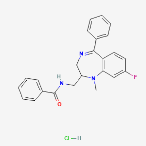 molecular formula C24H23ClFN3O B12697428 Benzamide, N-((8-fluoro-1-methyl-5-phenyl-2,3-dihydro-1H-1,4-benzodiazepin-2-yl)methyl)-, monohydrochloride CAS No. 83748-42-9