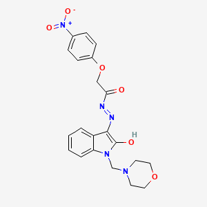 molecular formula C21H21N5O6 B12697453 Acetic acid, (4-nitrophenoxy)-, (1,2-dihydro-1-(4-morpholinylmethyl)-2-oxo-3H-indol-3-ylidene)hydrazide CAS No. 81215-58-9