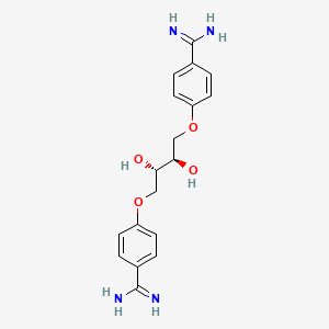 molecular formula C18H22N4O4 B12697507 Benzenecarboximidamide, 4,4'-((2,3-dihydroxy-1,4-butanediyl)bis(oxy))bis-, (R*,S*)- CAS No. 181883-51-2