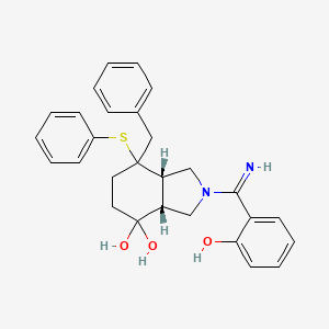molecular formula C28H30N2O3S B12697560 Thiopyrano(2,3-c)pyrrole, octahydro-4,4-diphenyl-6-(1-imino-2-(2-methoxyphenyl)ethyl)-, 1,1-dioxide, cis-(+-)- CAS No. 146674-65-9