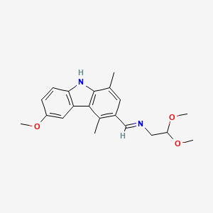 molecular formula C20H24N2O3 B12697577 2,2-Dimethoxyethyl[(6-methoxy-1,4-dimethyl-9H-carbazol-3-YL)methylene]amine CAS No. 93841-62-4