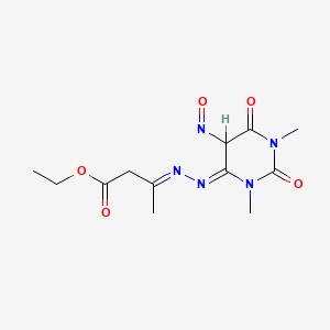 molecular formula C12H17N5O5 B12697693 Butanoic acid, 3-((tetrahydro-1,3-dimethyl-2,6-dioxo-5-nitroso-4(1H)-pyrimidinylidene)hydrazono)-, ethyl ester CAS No. 95335-88-9