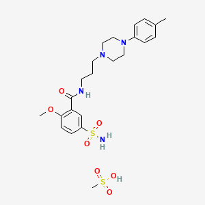 molecular formula C23H34N4O7S2 B12697788 Benzamide, 5-(aminosulfonyl)-2-methoxy-N-(3-(4-(4-methylphenyl)-1-piperazinyl)propyl)-, monomethanesulfonate CAS No. 129051-66-7