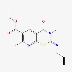 molecular formula C15H17N3O3S B12698030 2H-Pyrido(3,2-e)(1,3)thiazine-6-carboxylic acid, 3,4-dihydro-2-(allylimino)-3,7-dimethyl-4-oxo-, ethyl ester CAS No. 81960-11-4