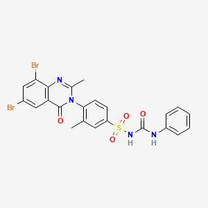 molecular formula C23H18Br2N4O4S B12698105 Benzenesulfonamide, 4-(6,8-dibromo-2-methyl-4-oxo-3(4H)-quinazolinyl)-3-methyl-N-((phenylamino)carbonyl)- CAS No. 113849-26-6