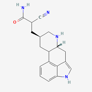 molecular formula C18H20N4O B12698112 Ergoline-8-propanamide, alpha-cyano-, (8-beta)- CAS No. 88133-27-1