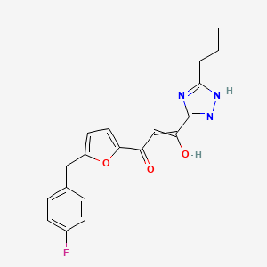 molecular formula C19H18FN3O3 B12698162 2-Propen-1-one, 1-(5-((4-fluorophenyl)methyl)-2-furanyl)-3-hydroxy-3-(5-propyl-1H-1,2,4-triazol-3-yl)- CAS No. 280572-04-5