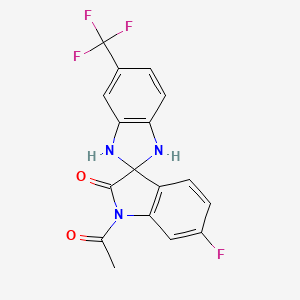 molecular formula C17H11F4N3O2 B12698177 Spiro(2H-benzimidazole-2,3'-(3H)indol)-2'(1'H)-one, 1,3-dihydro-1'-acetyl-6'-fluoro-5-(trifluoromethyl)- CAS No. 93500-66-4