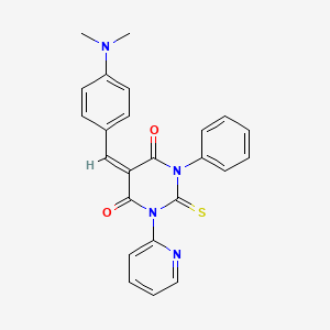 molecular formula C24H20N4O2S B12698360 4,6(1H,5H)-Pyrimidinedione, dihydro-5-((4-(dimethylamino)phenyl)methylene)-1-phenyl-3-(2-pyridinyl)-2-thioxo- CAS No. 156338-78-2