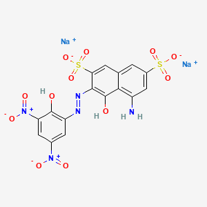 molecular formula C16H9N5Na2O12S2 B12698364 Disodium 5-amino-4-hydroxy-3-((2-hydroxy-3,5-dinitrophenyl)azo)naphthalene-2,7-disulphonate CAS No. 3769-61-7