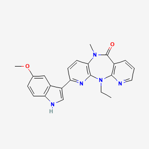 molecular formula C23H21N5O2 B12698388 2-ethyl-5-(5-methoxy-1H-indol-3-yl)-9-methyl-2,4,9,15-tetrazatricyclo[9.4.0.03,8]pentadeca-1(11),3(8),4,6,12,14-hexaen-10-one CAS No. 192189-26-7
